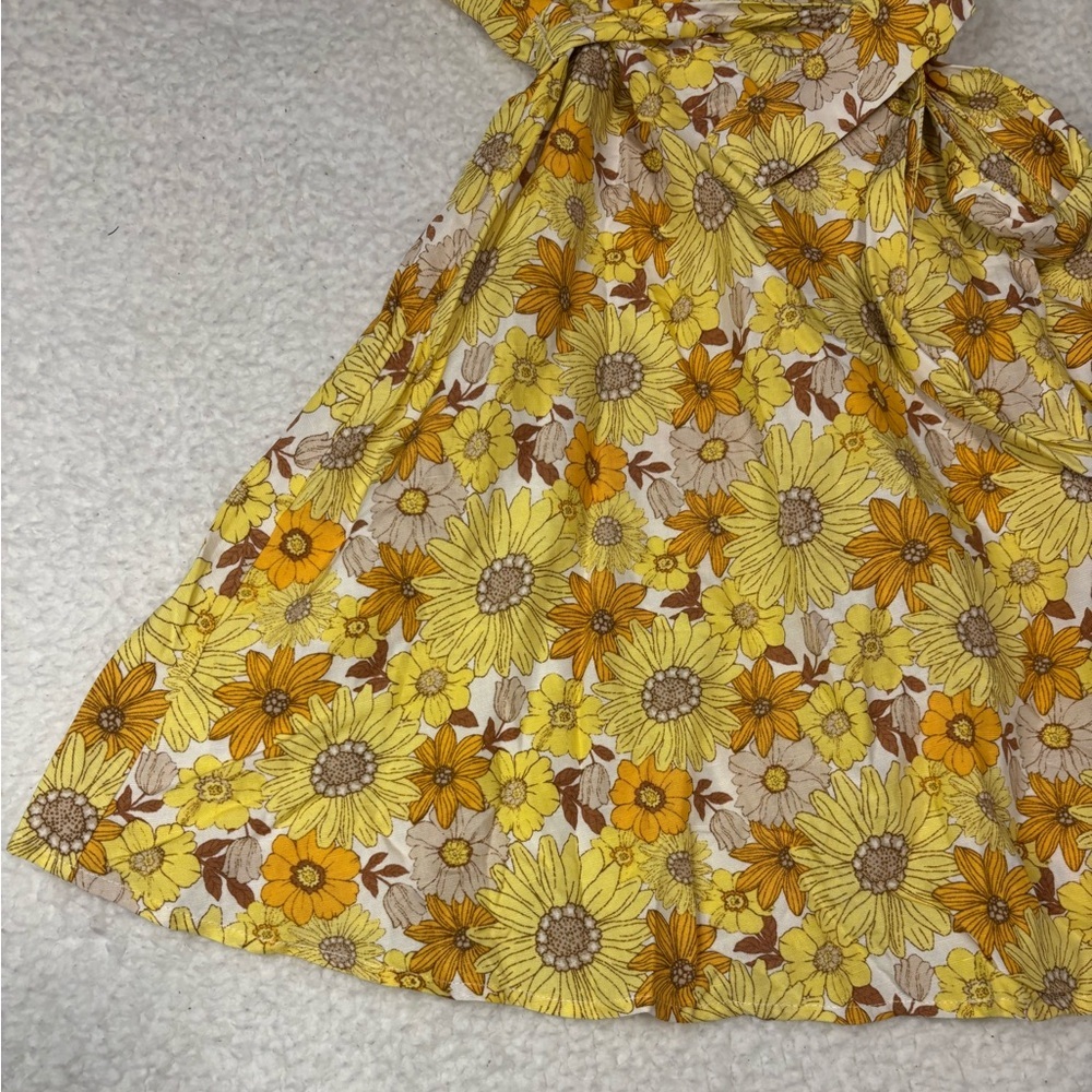 Forever 21 Women Yellow Sunflower Wrap Mini Dress - Picture 4 of 10